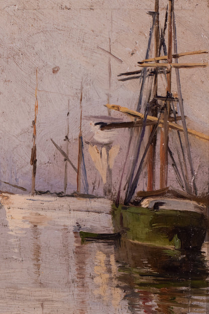 Impressionist Marine Study of a Harbour and Sailing Ships