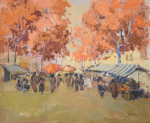 Autumn Market Scene - Oil on Canvas - Modern Decorative