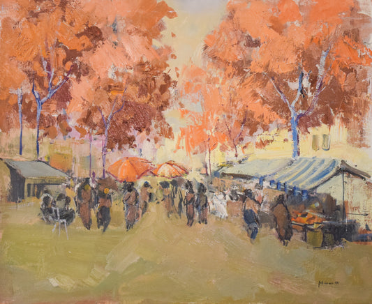 Escena del mercado de otoño - Óleo sobre lienzo