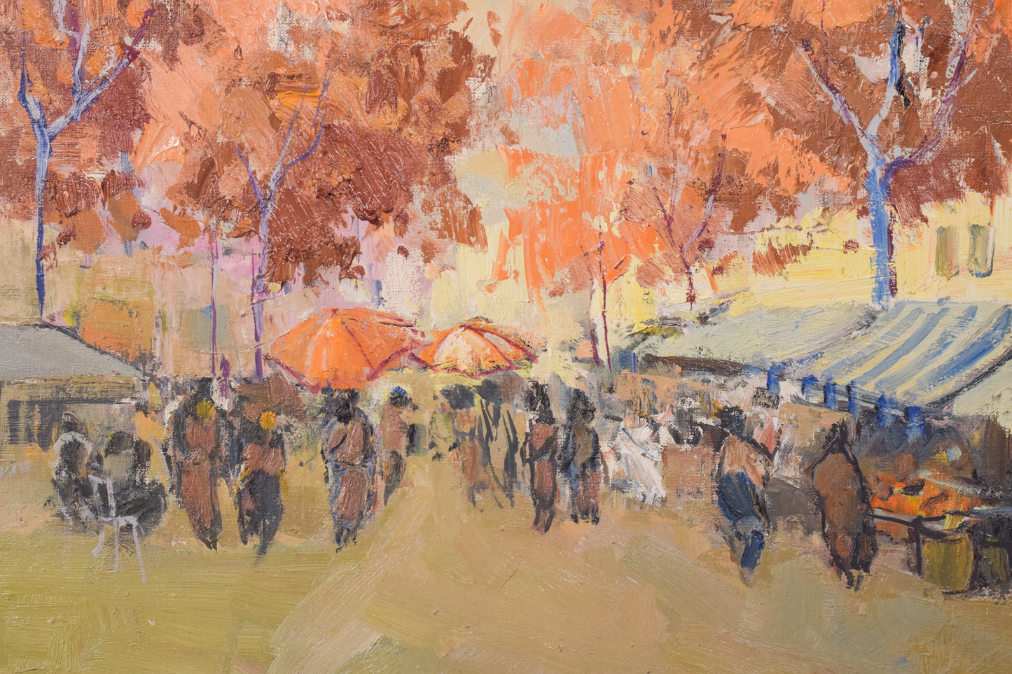 Autumn Market Scene - Oil on Canvas