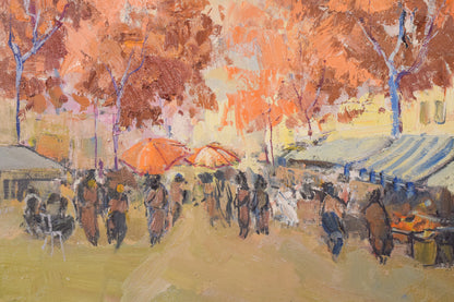 Autumn Market Scene - Oil on Canvas