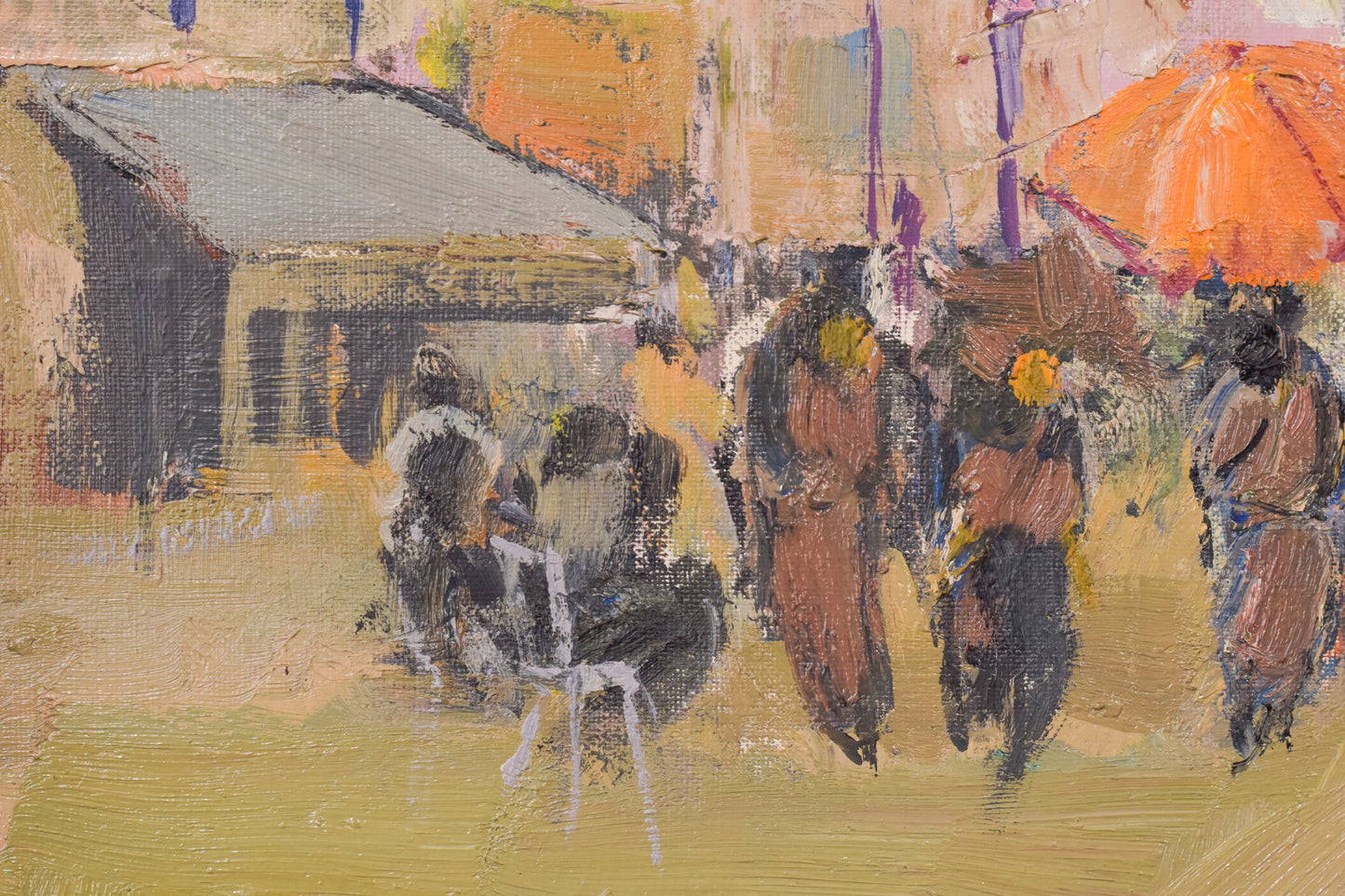 Autumn Market Scene - Oil on Canvas