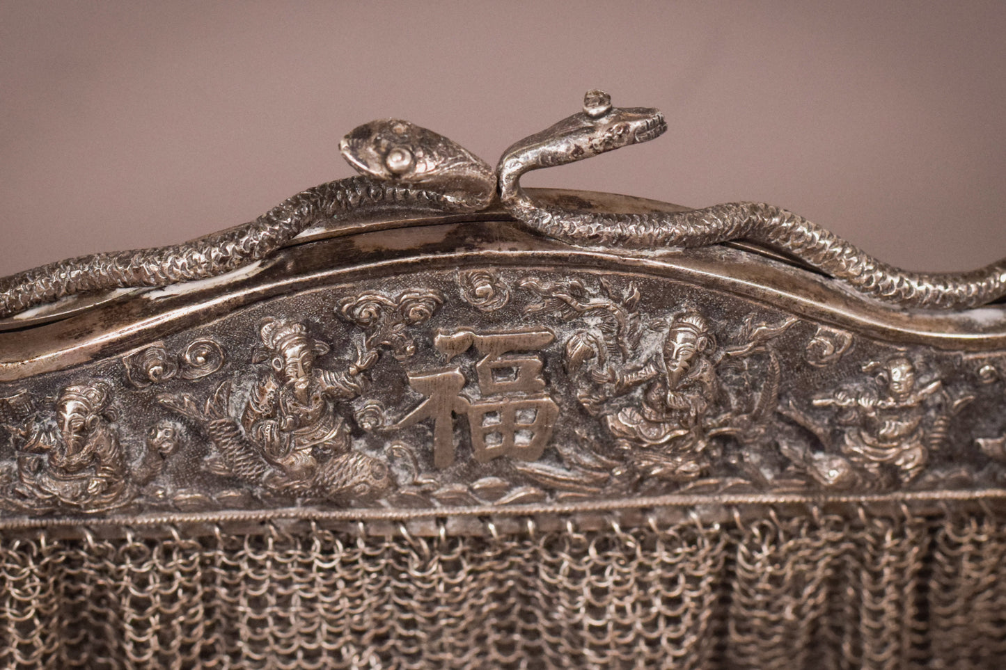 Chinese Silver Purses x2 plus Silver Parasol handle
