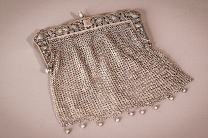 Chinese Silver Purses x2 plus Silver Parasol handle