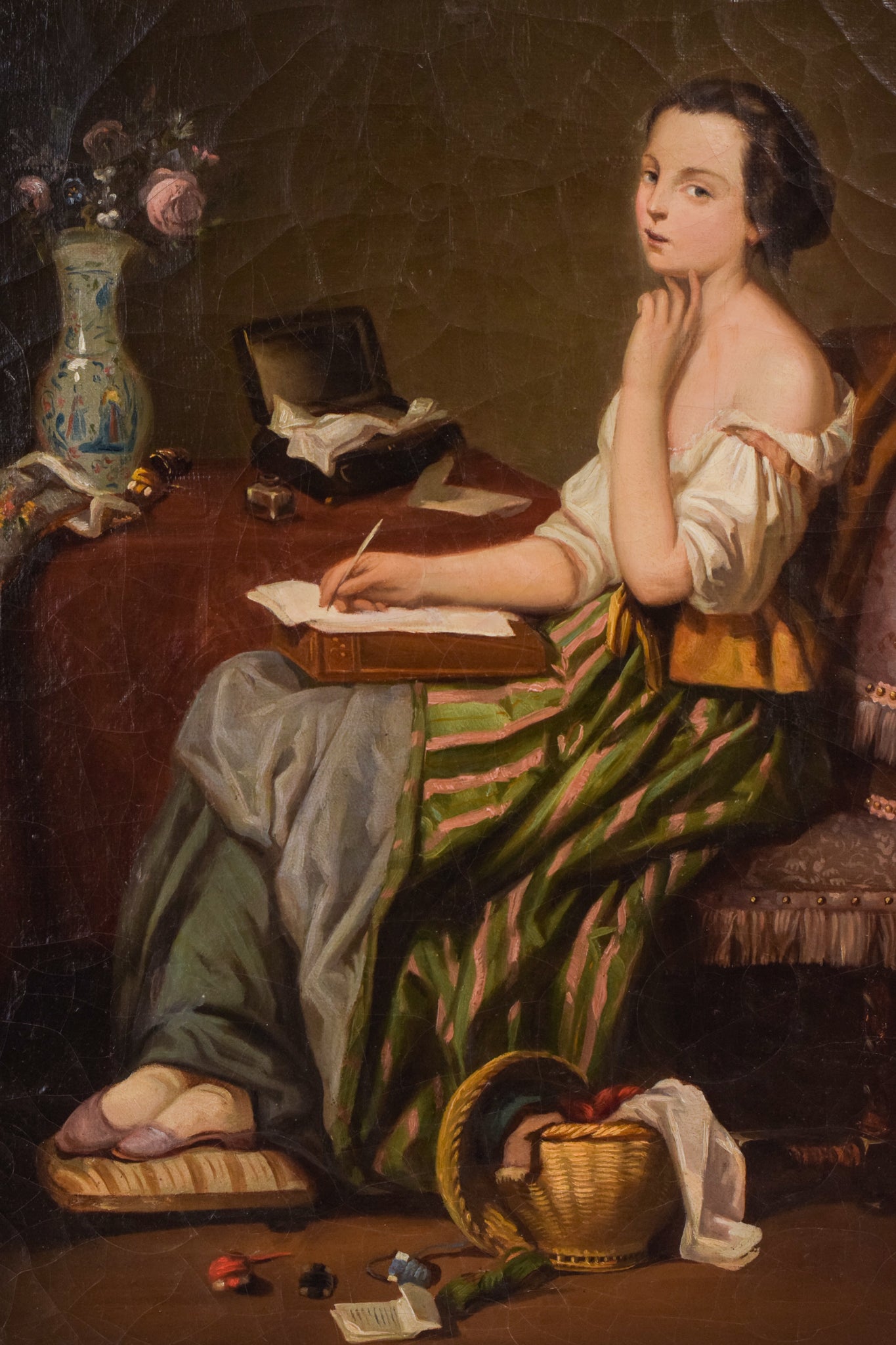 Girl Writing a Letter - Oil on Canvas