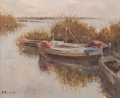 Post Impressionist - Lake Scene with Boats