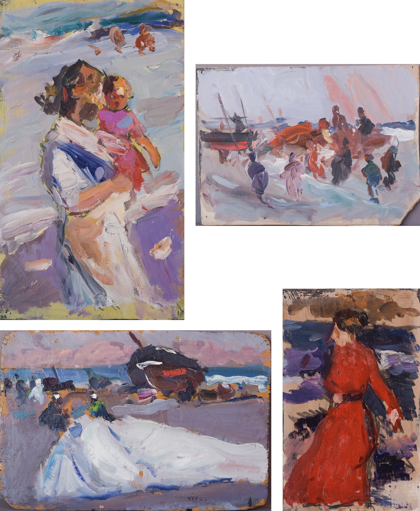 Figures by the Shore - Set of Four Impressionist Studies