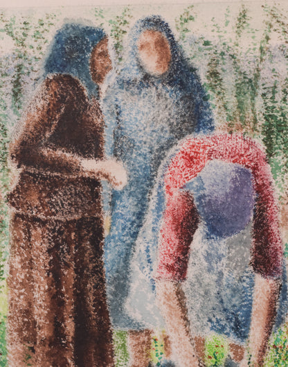 Pointillist Watercolour of Three Women by Pere Ventura Julia