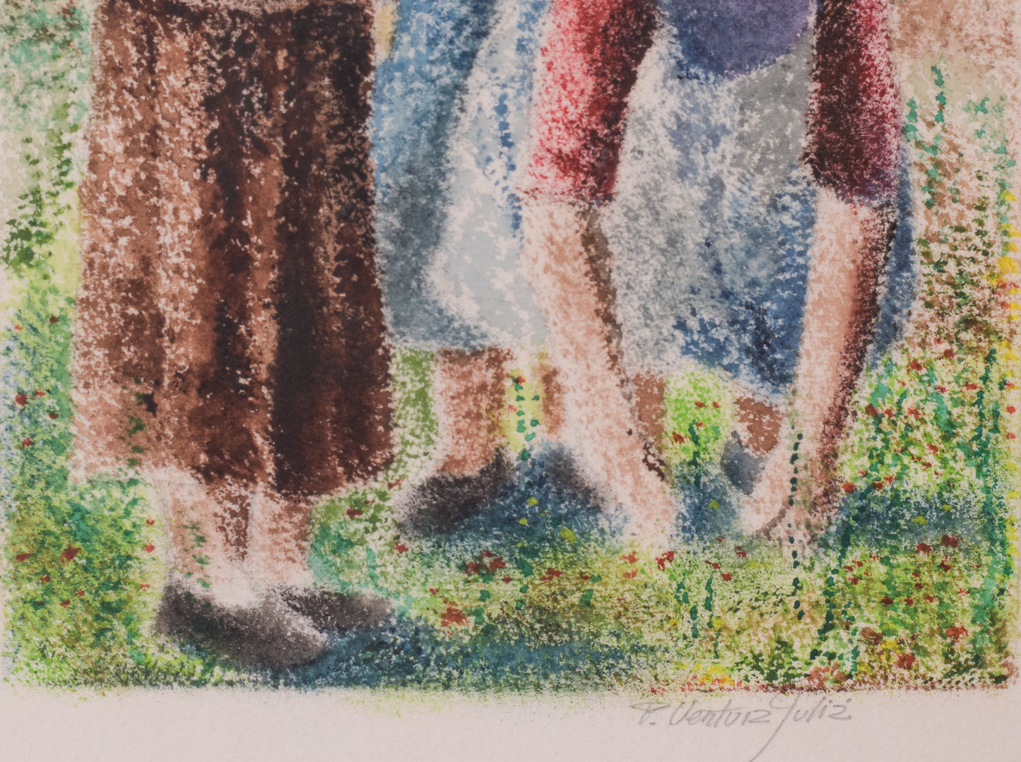 Pointillist Watercolour of Three Women by Pere Ventura Julia