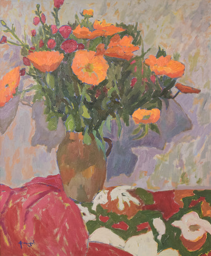 Post Impressionist Still Life with Orange Flowers