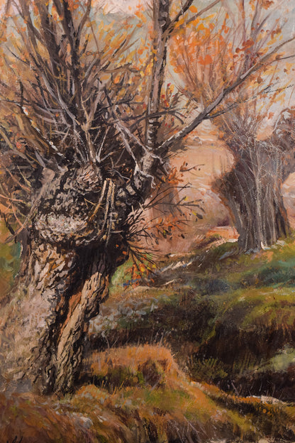 Large Post Impressionist Study of Willows in an Autumn Landscape
