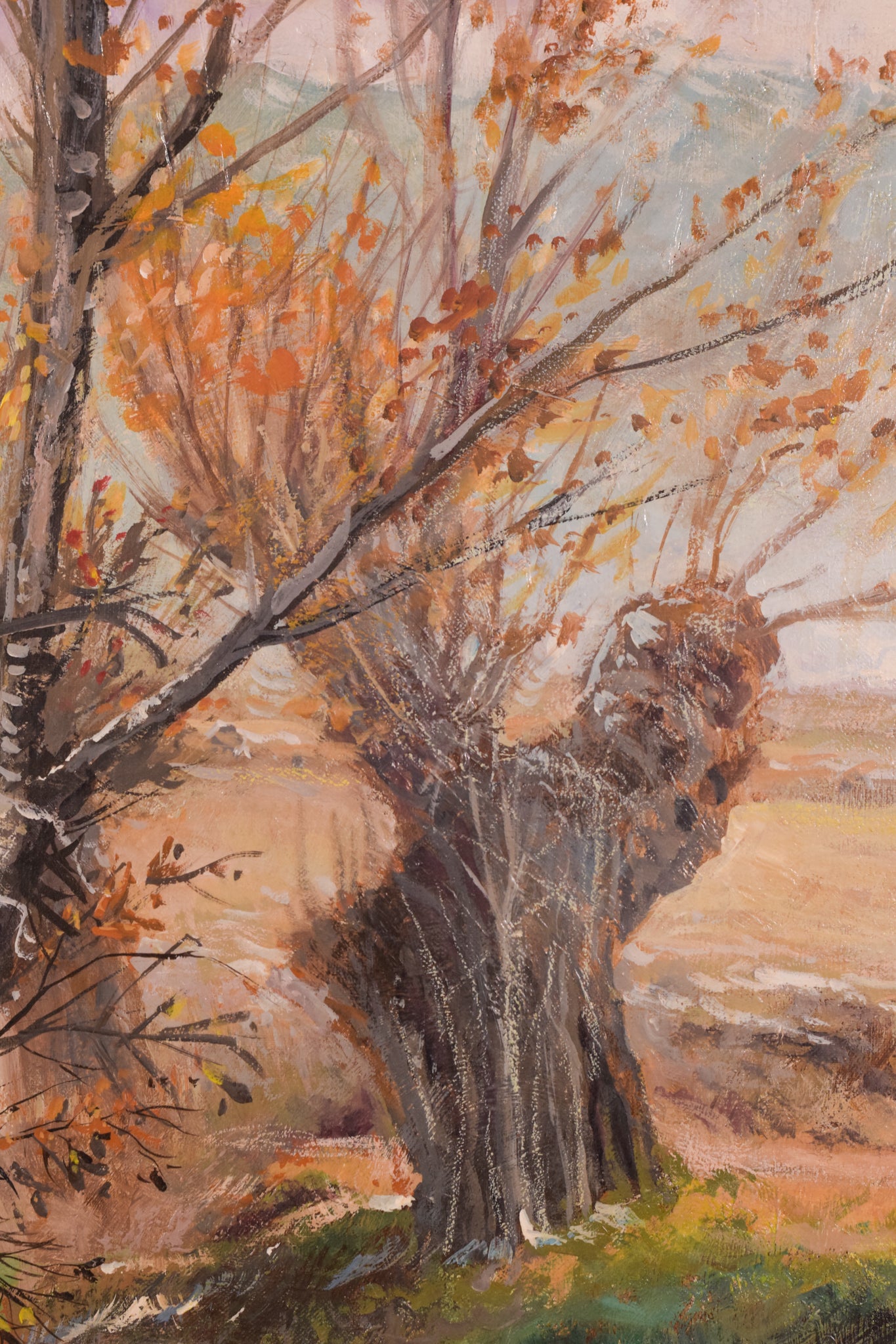 Large Post Impressionist Study of Willows in an Autumn Landscape