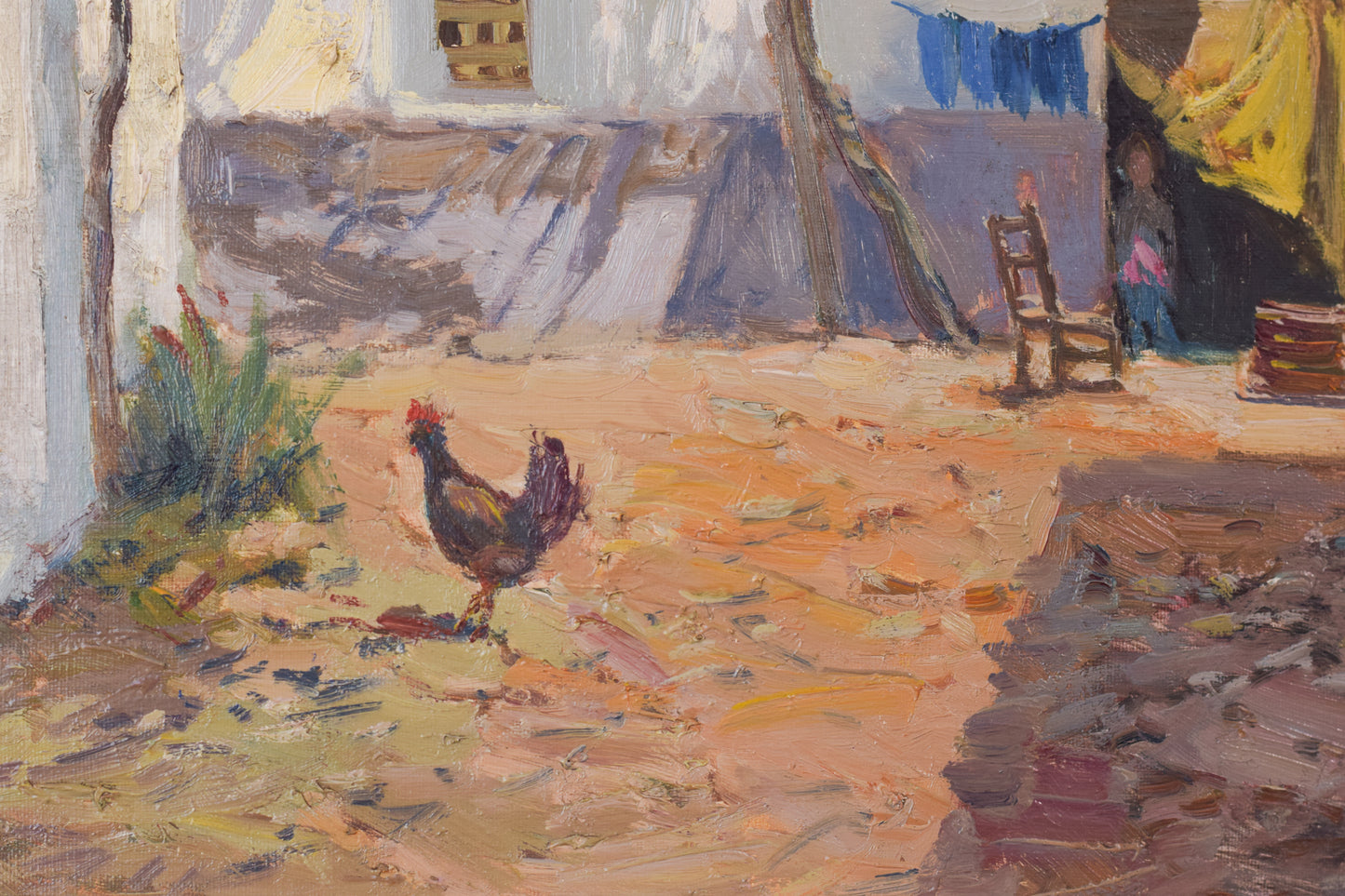 Large Spanish Courtyard Scene with Cockerel