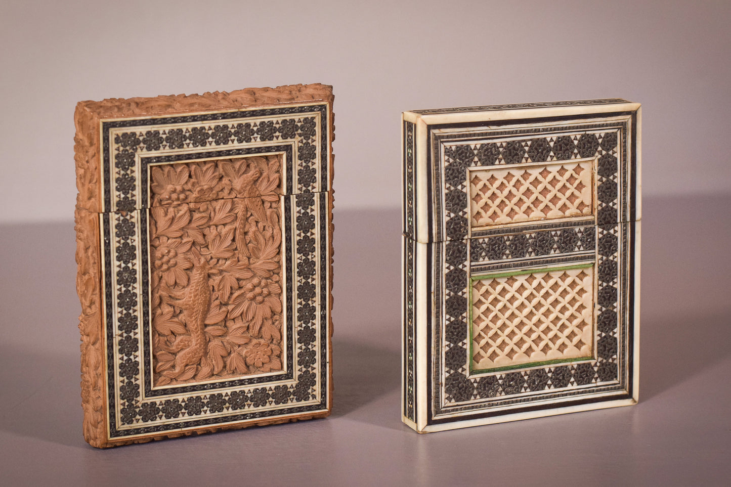 Pair of 19C Anglo Indian Sadeli Mosaic Greeting Card Cases