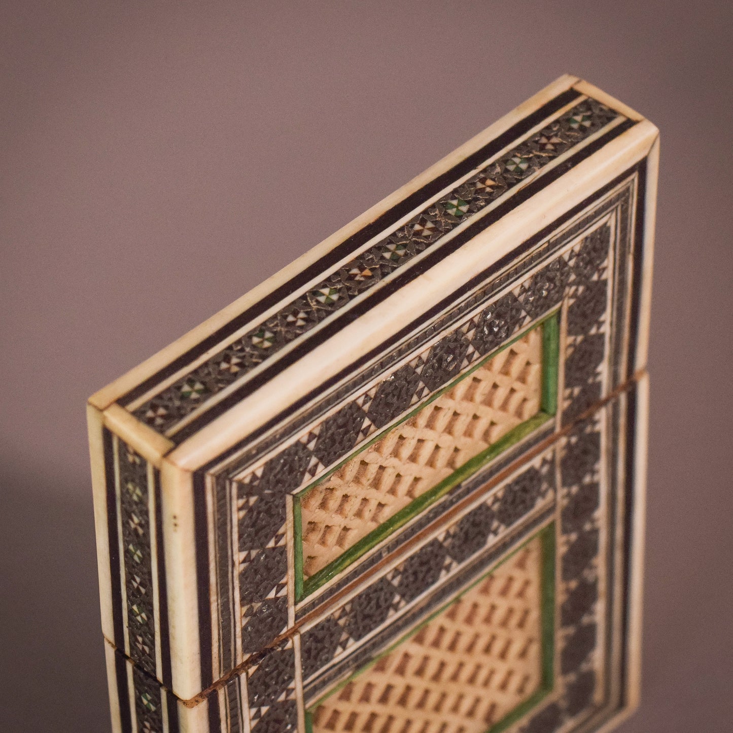 Pair of 19C Anglo Indian Sadeli Mosaic Greeting Card Cases