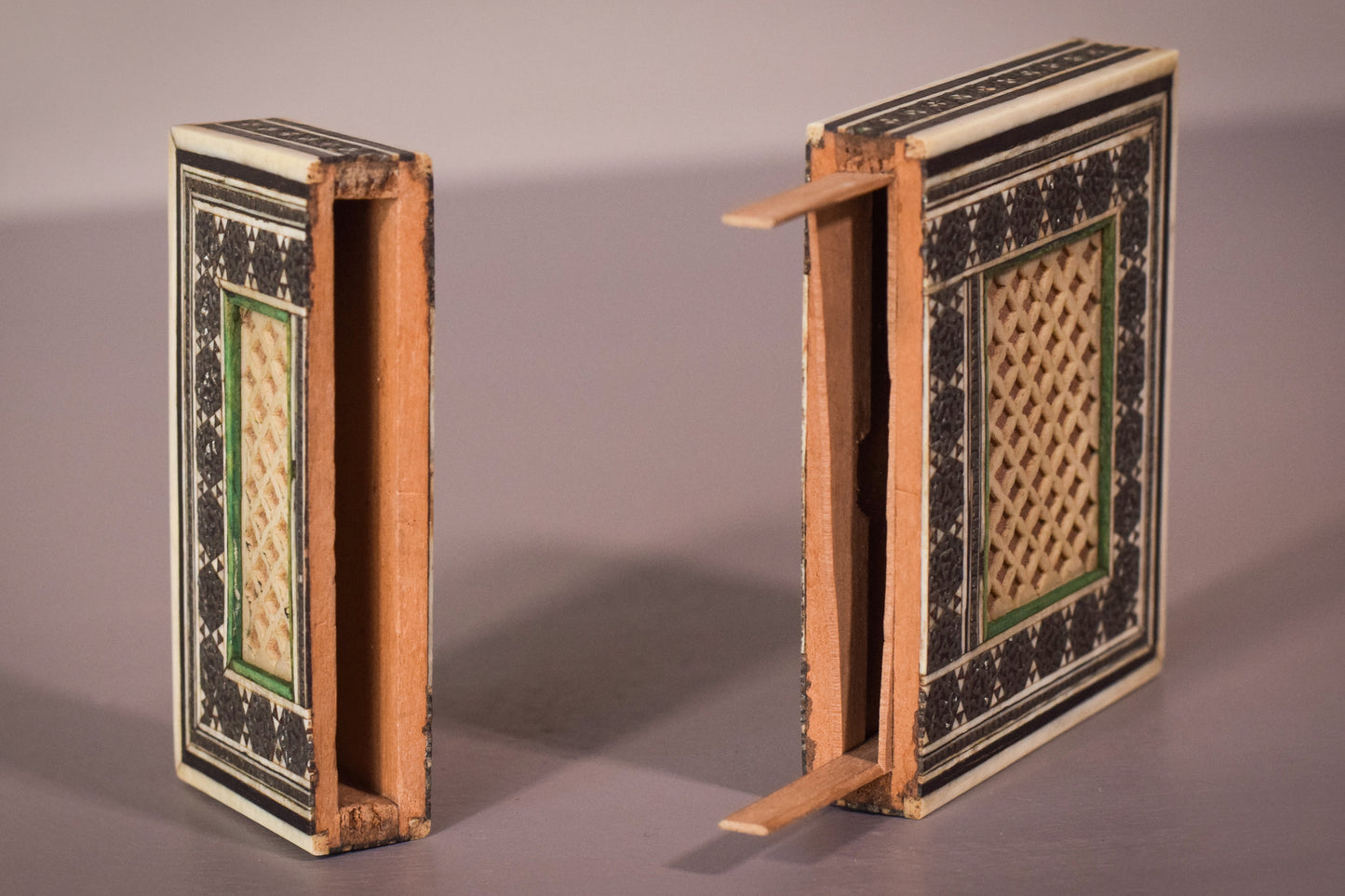 Pair of 19C Anglo Indian Sadeli Mosaic Greeting Card Cases