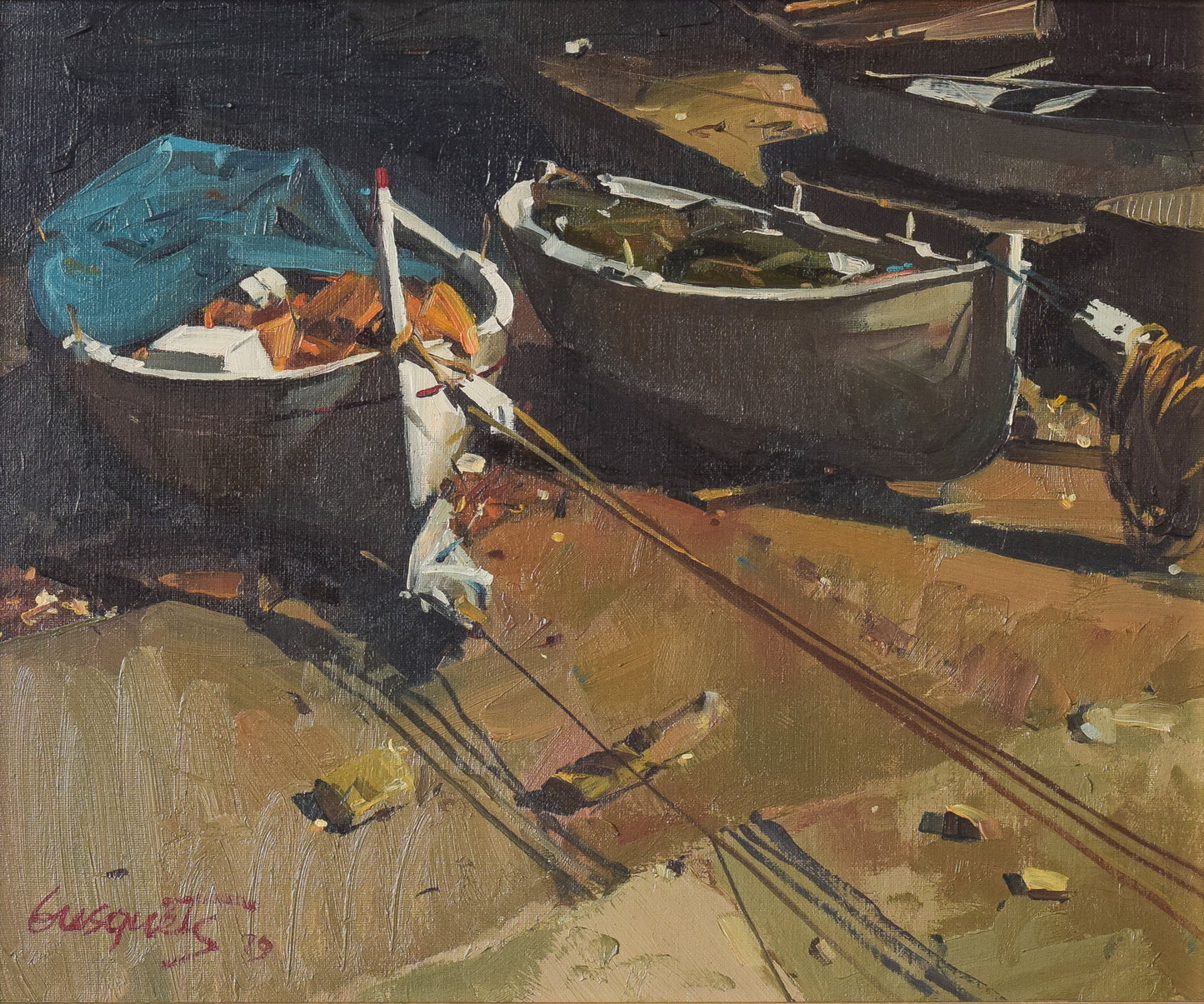 Joaquim Busquets Gruart - Post Impressionist Fishing Boats