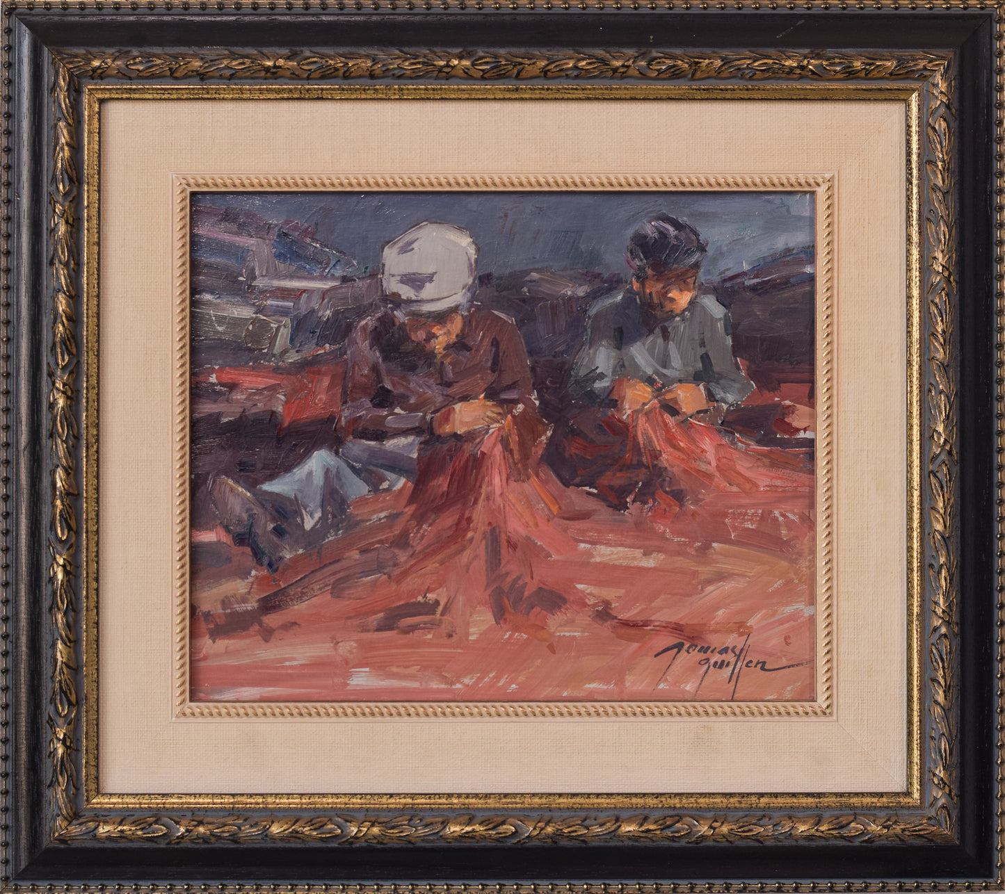 Post impressionist Study - Fishermen Repairing Nets