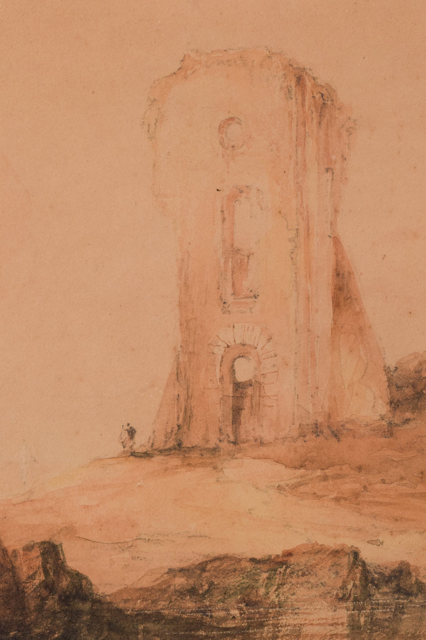19th Century Watercolour - Figures and Tower