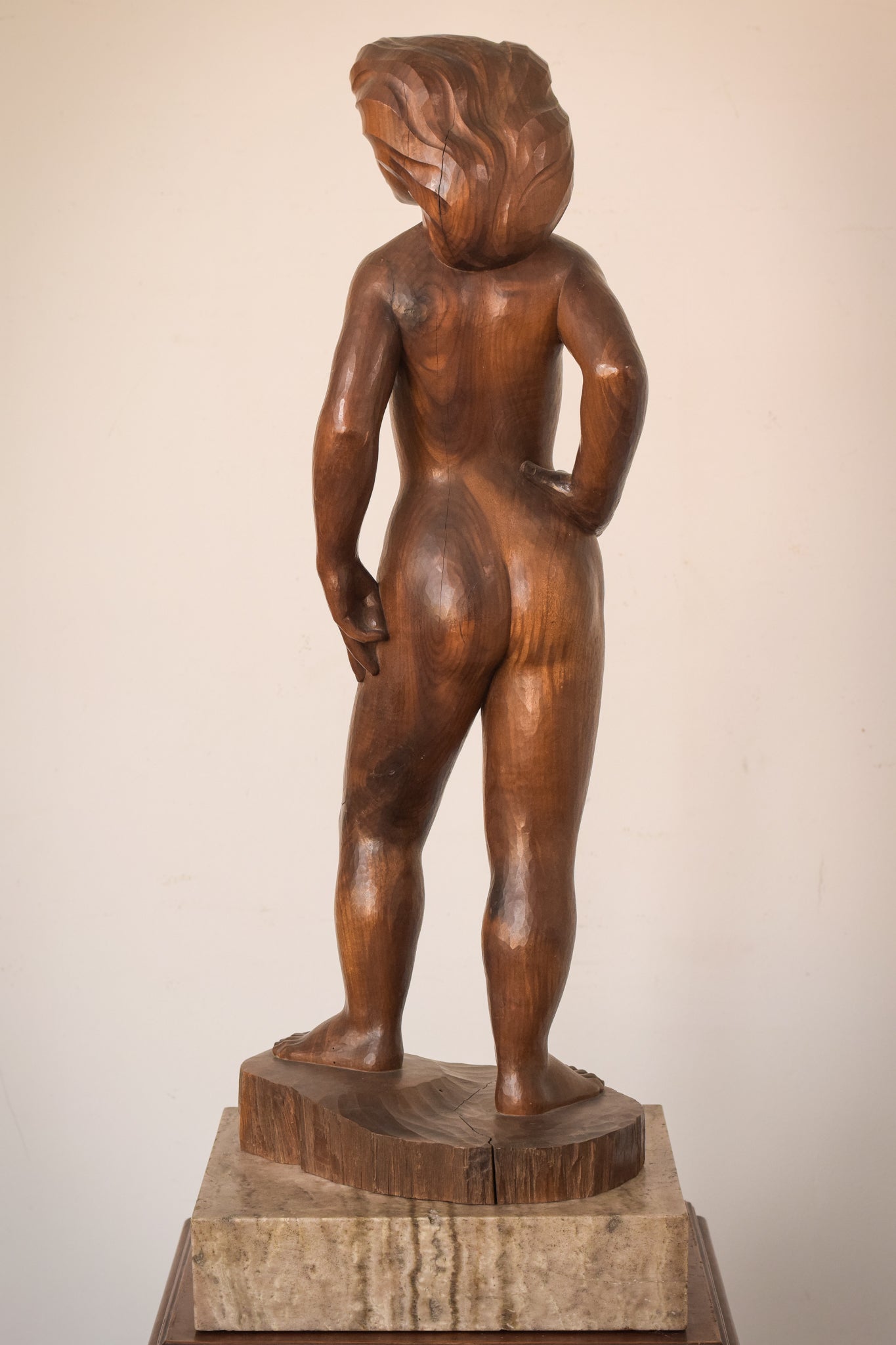 Wood Carved Female Nude with Stand