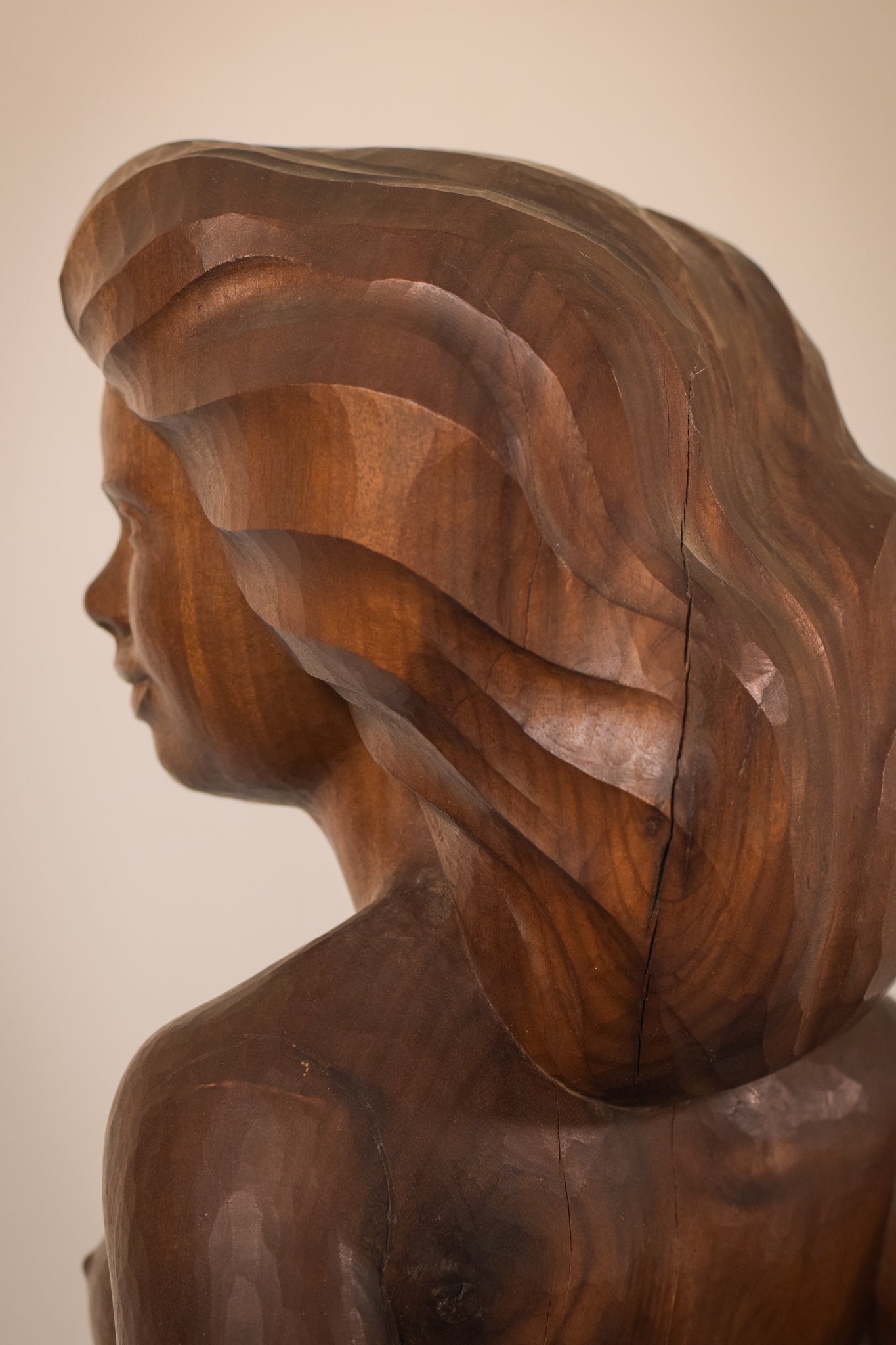 Wood Carved Female Nude with Stand