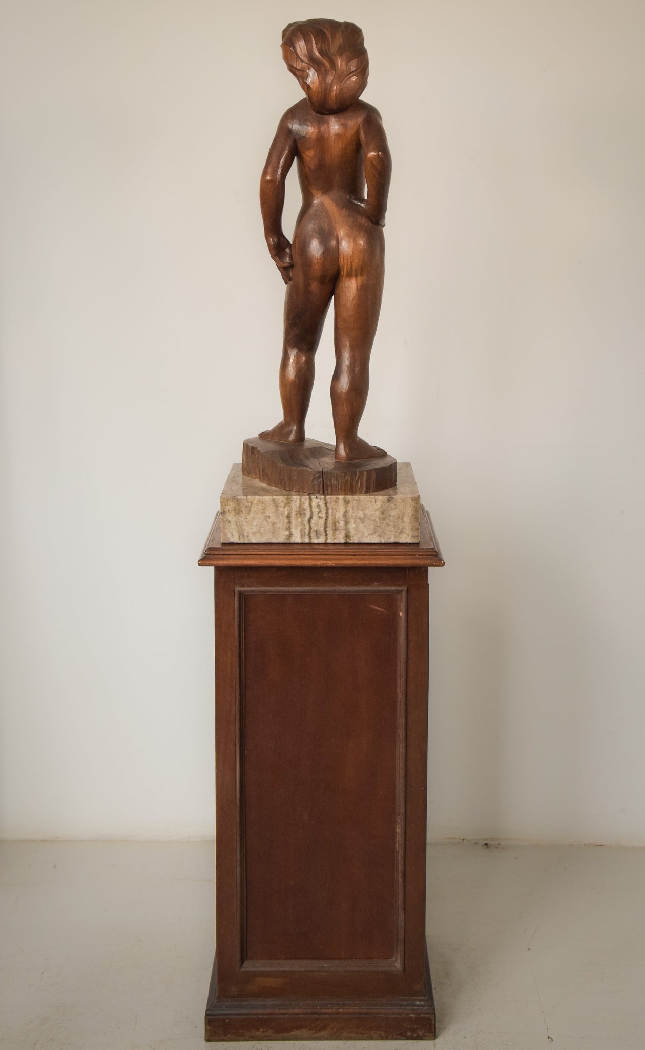 Wood Carved Female Nude with Stand