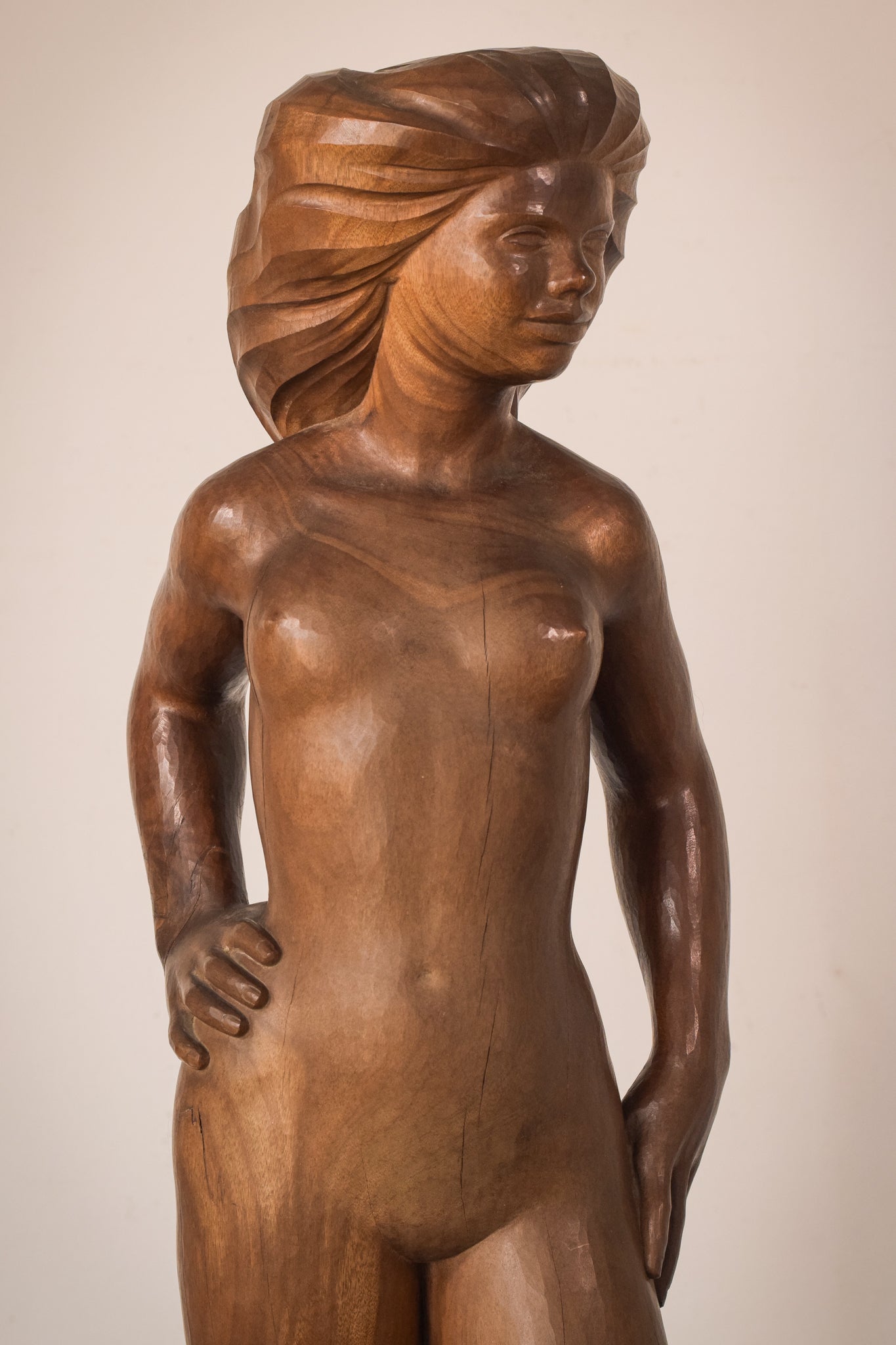 Wood Carved Female Nude with Stand