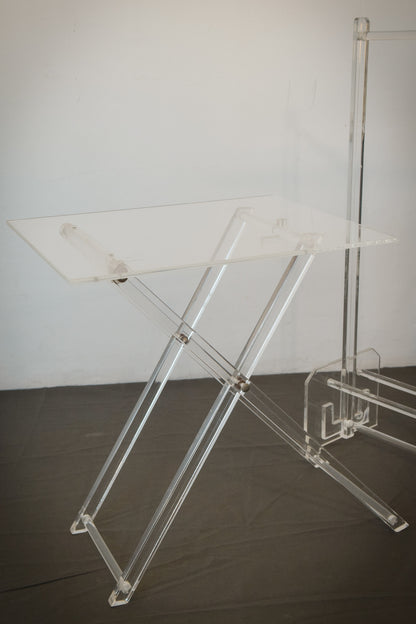 Unusual folding Perspex Side Tables with Stand