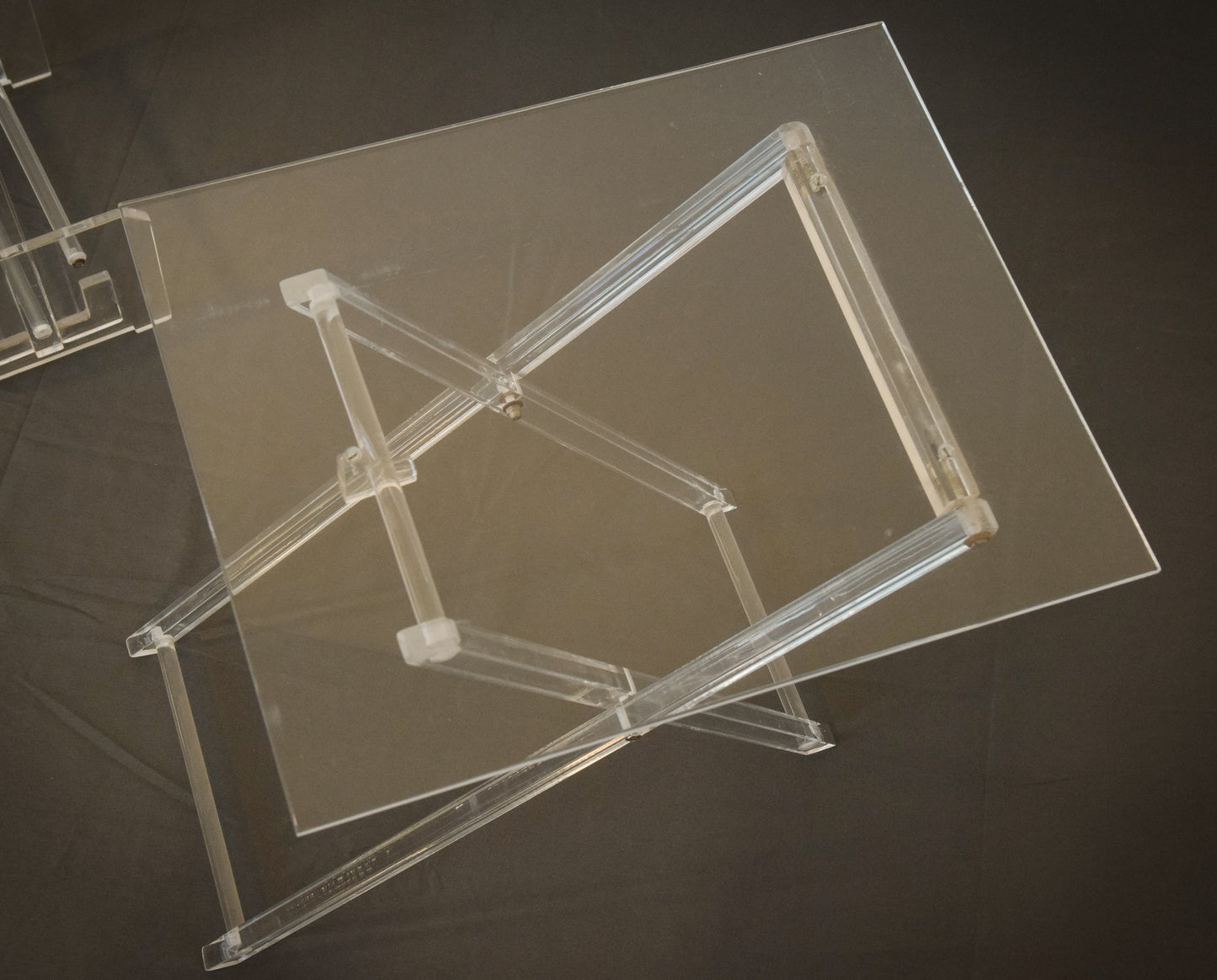 Unusual folding Perspex Side Tables with Stand