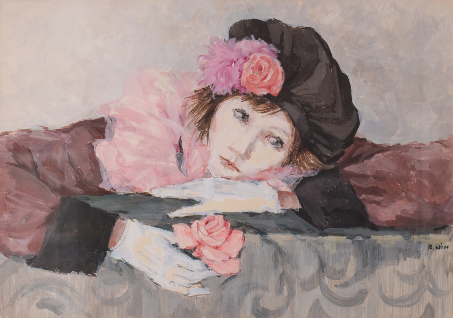 Portrait of a Lady with a Rose in the Style of Manet