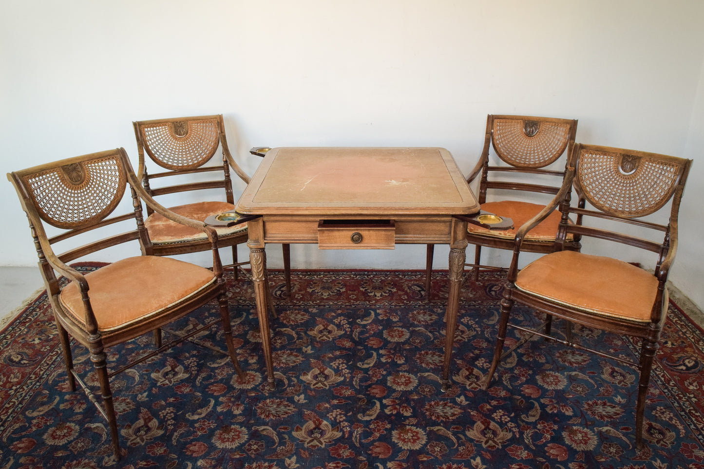 Elegant Vintage Games Table - With Four Matching Bergere Chairs