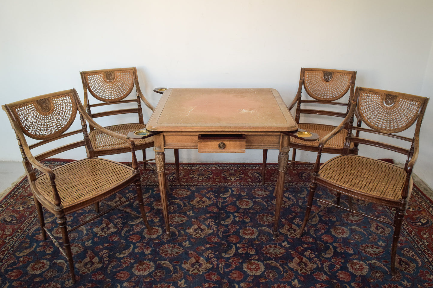 Elegant Vintage Games Table - With Four Matching Bergere Chairs