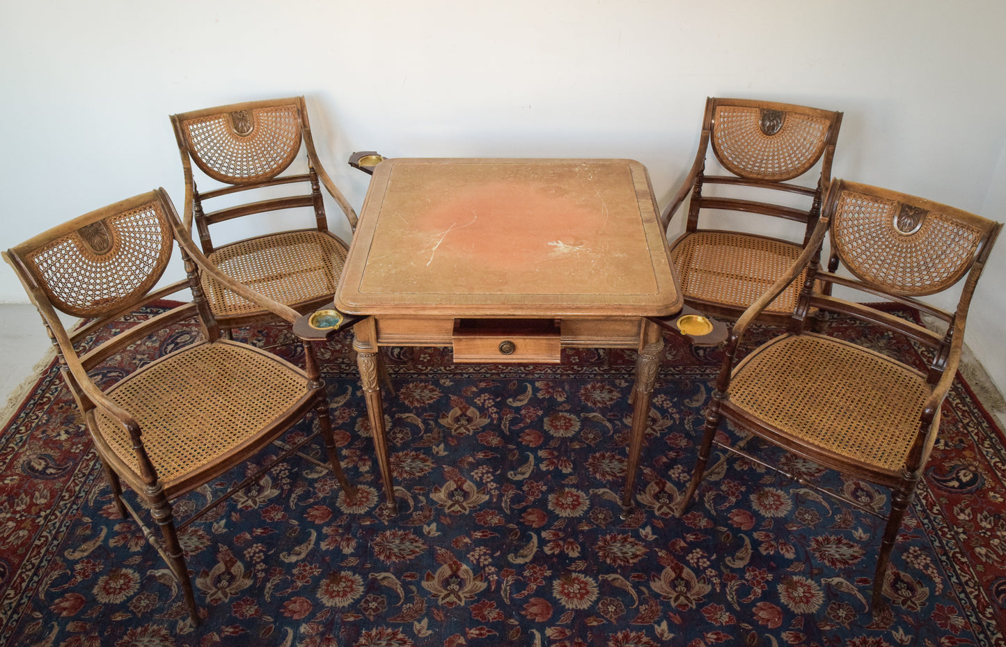 Elegant Vintage Games Table - With Four Matching Bergere Chairs