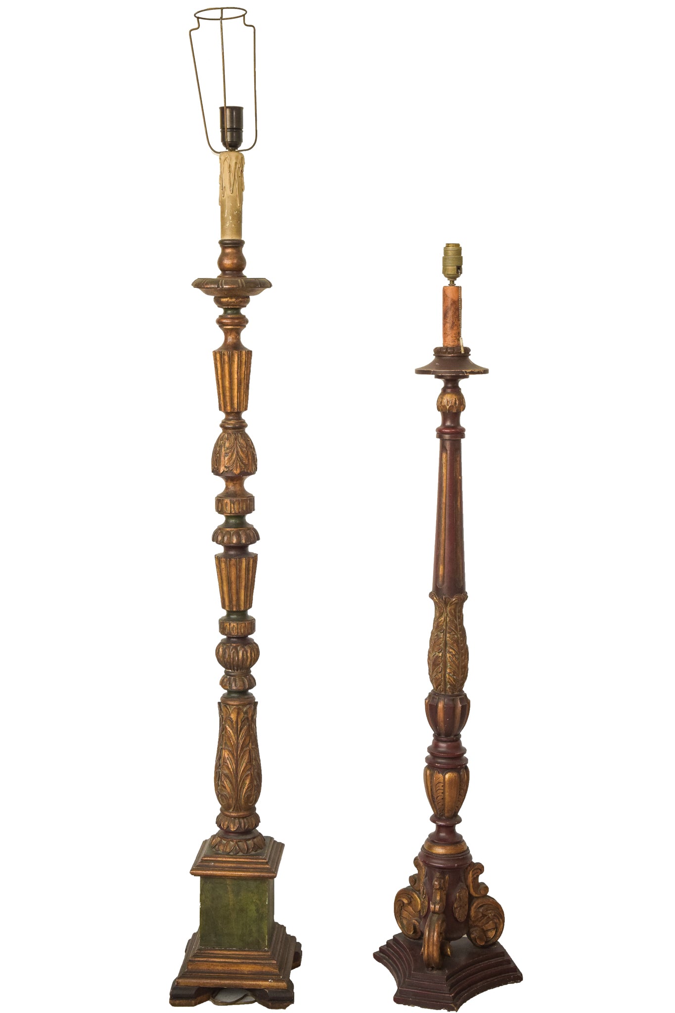 Two - Vintage Carved Wooden Standard Lamps