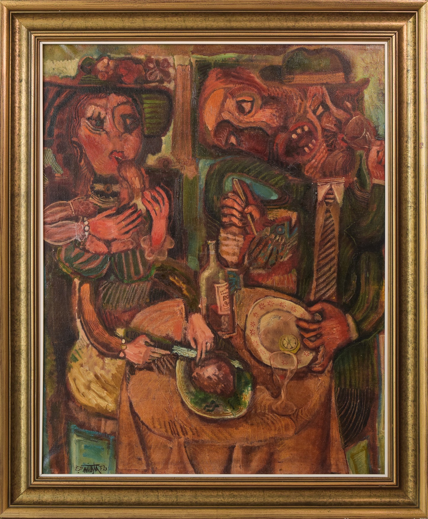 Couple Having Lunch - Oil on Canvas