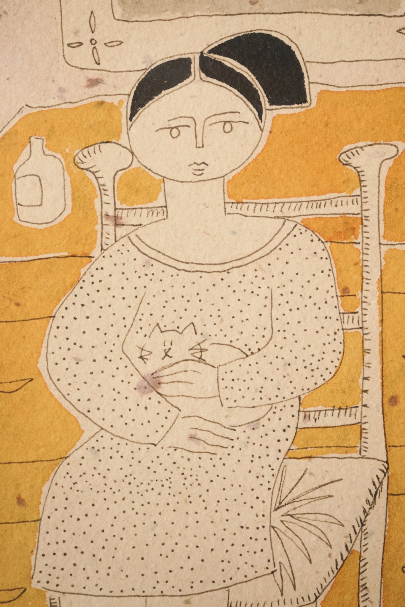 Lady with a Cat - Naive Watercolour