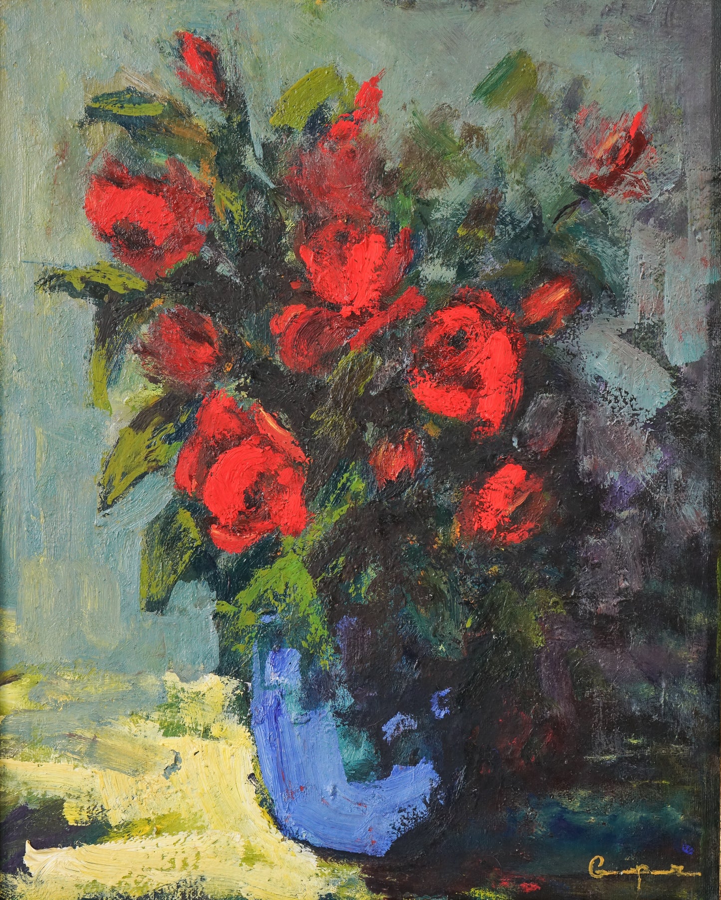 Colourist - Red Flowers in a Blue Vase