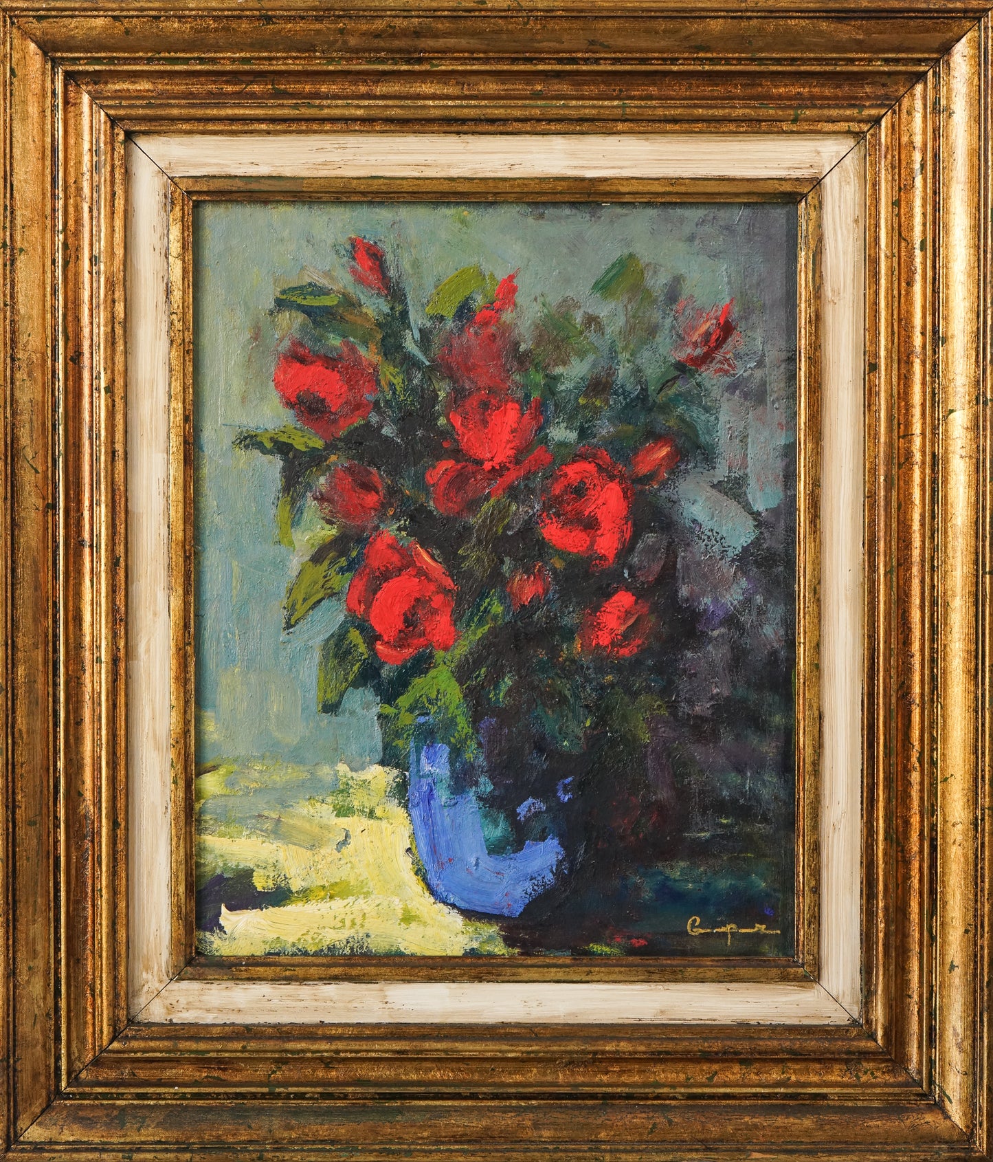 Colourist - Red Flowers in a Blue Vase