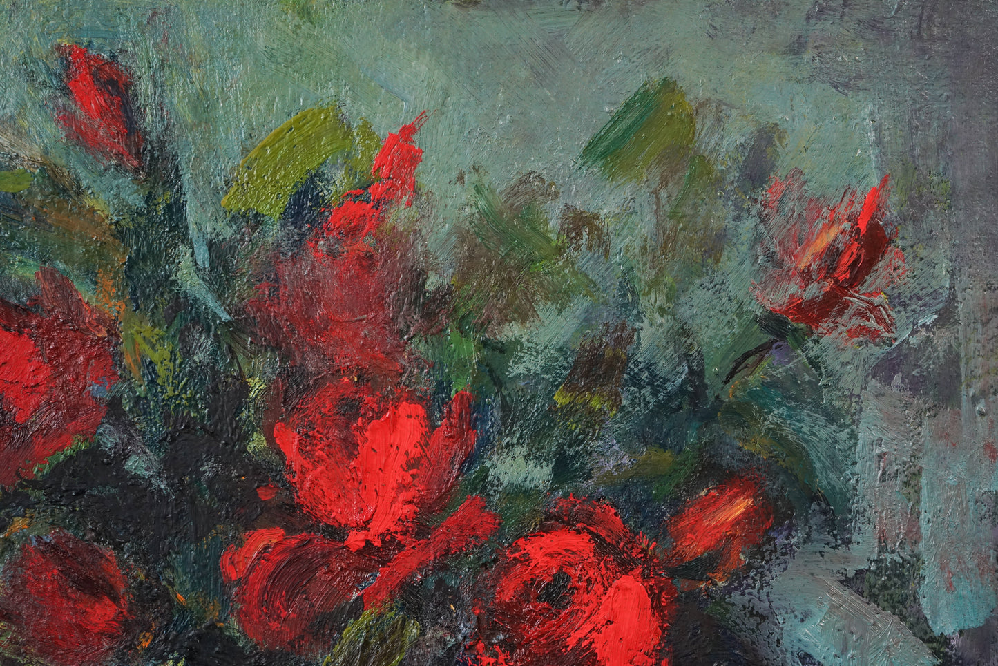 Colourist - Red Flowers in a Blue Vase