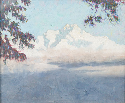 Plein air painting of a mountain landscape