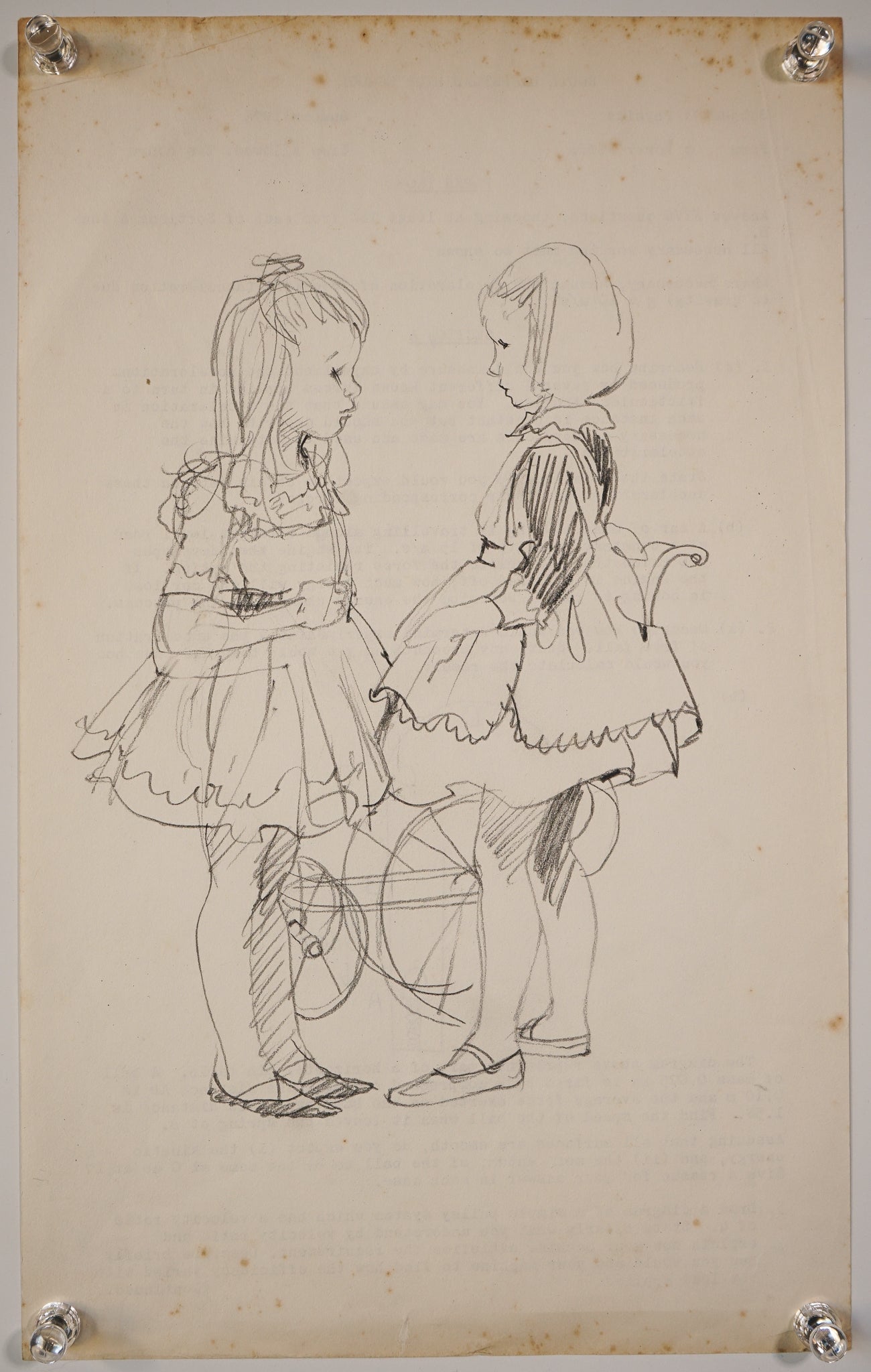 Drawing of two victorian girls 