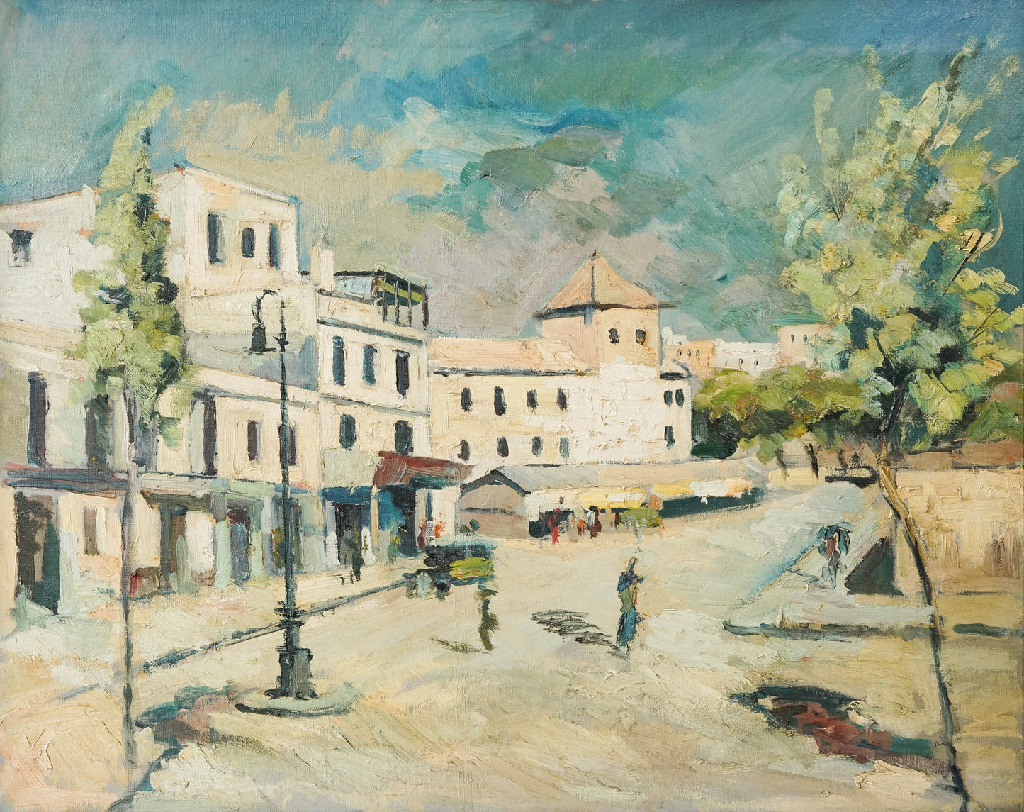 Impressionist Town Scene - Oil on Canvas