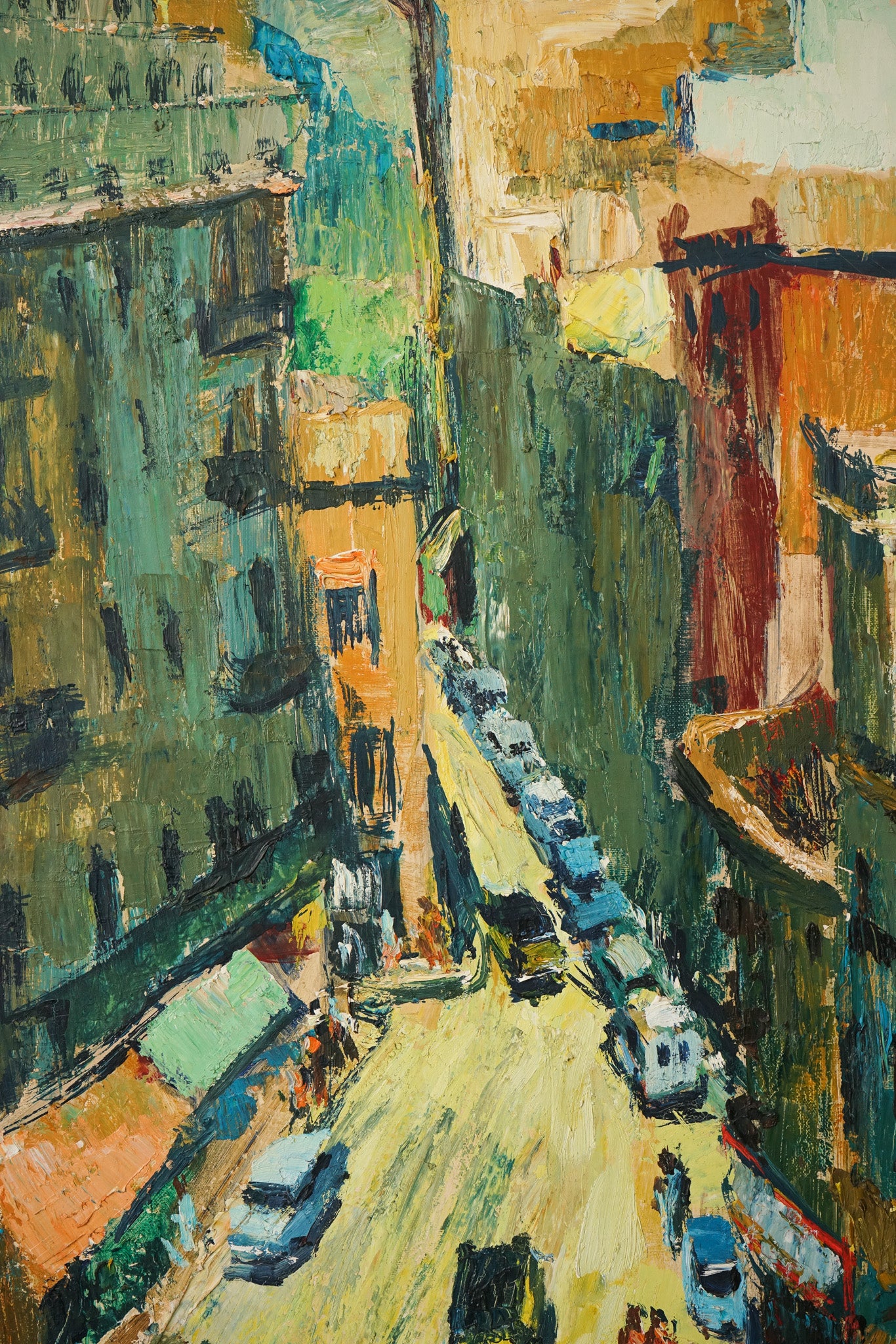 Vibrant Modernist Expressionist - Street Scene With Mid-century Cars