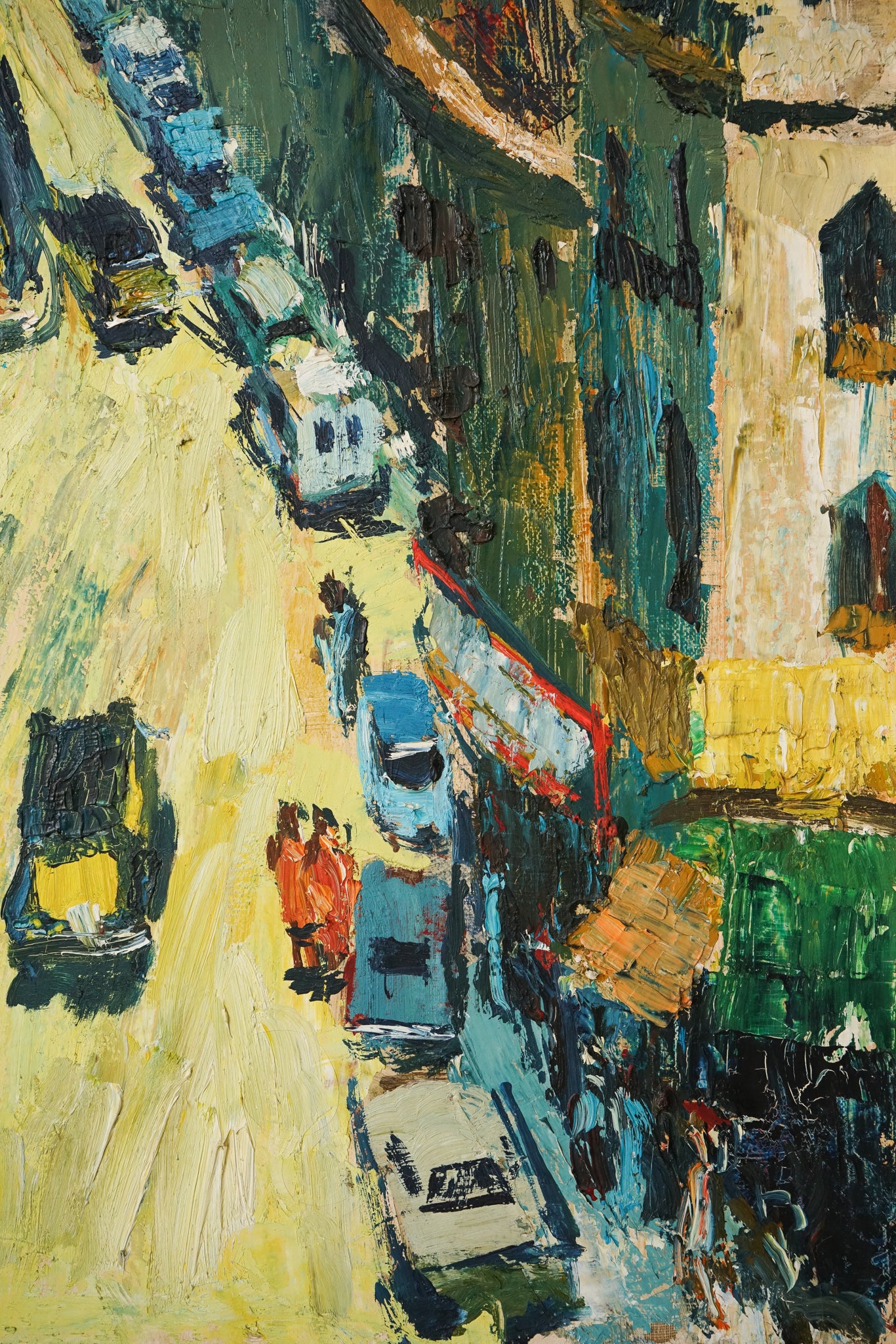 Vibrant Modernist Expressionist - Street Scene With Mid-century Cars