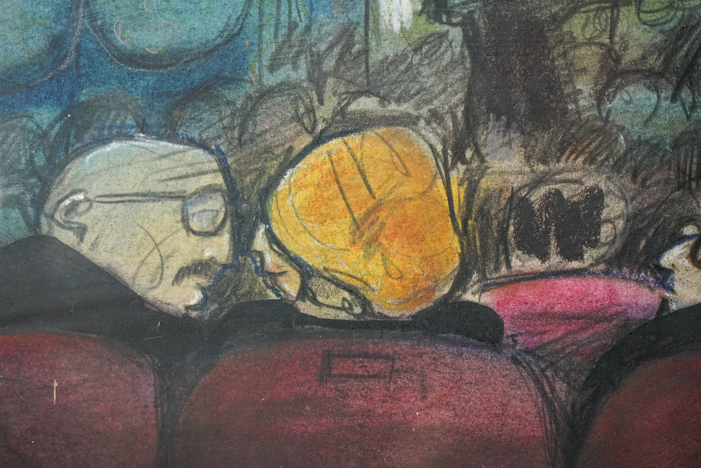 Cartoon theatre scene - Pastel on paper