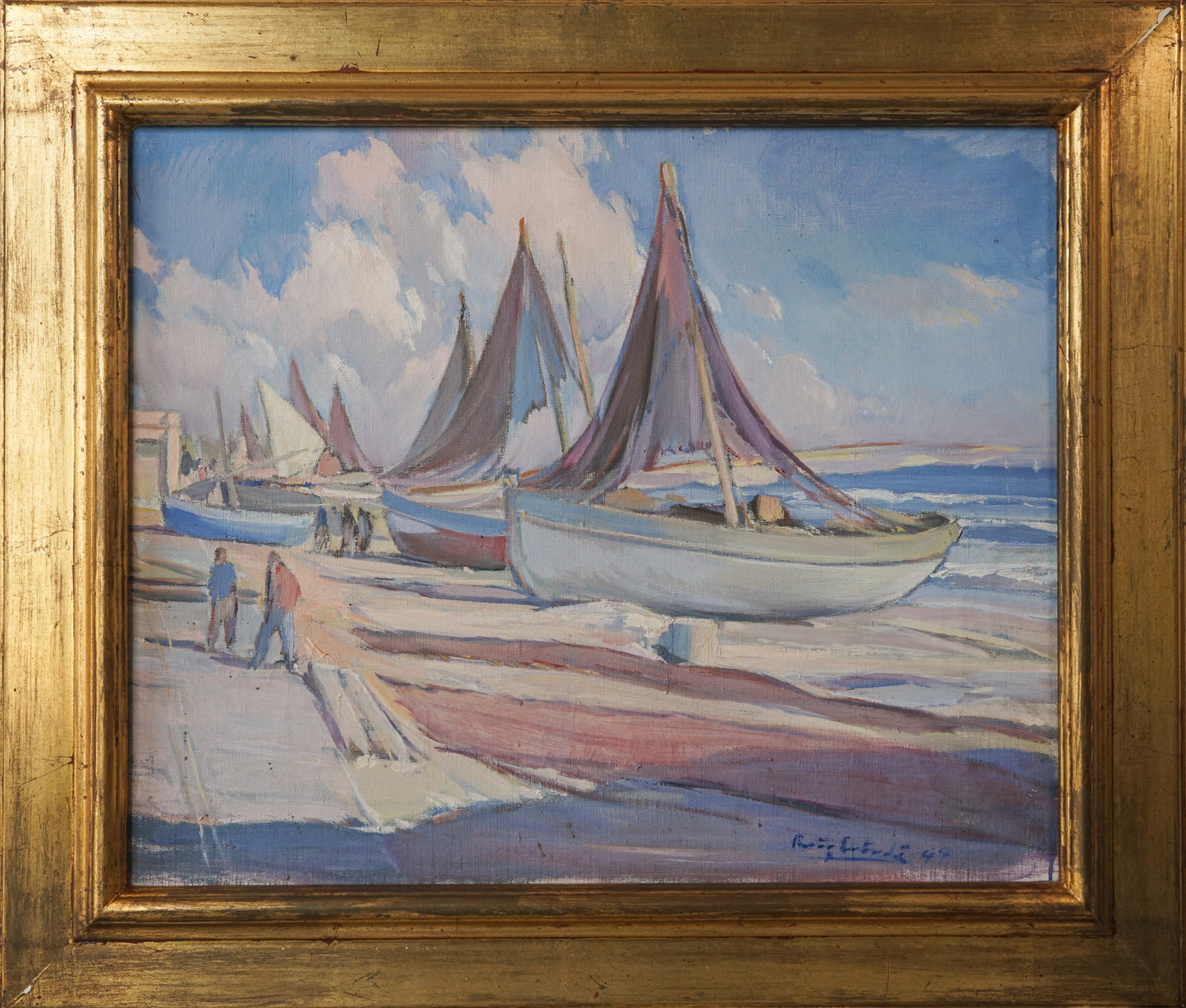 Oil on canvas - Fishing boats on the beach