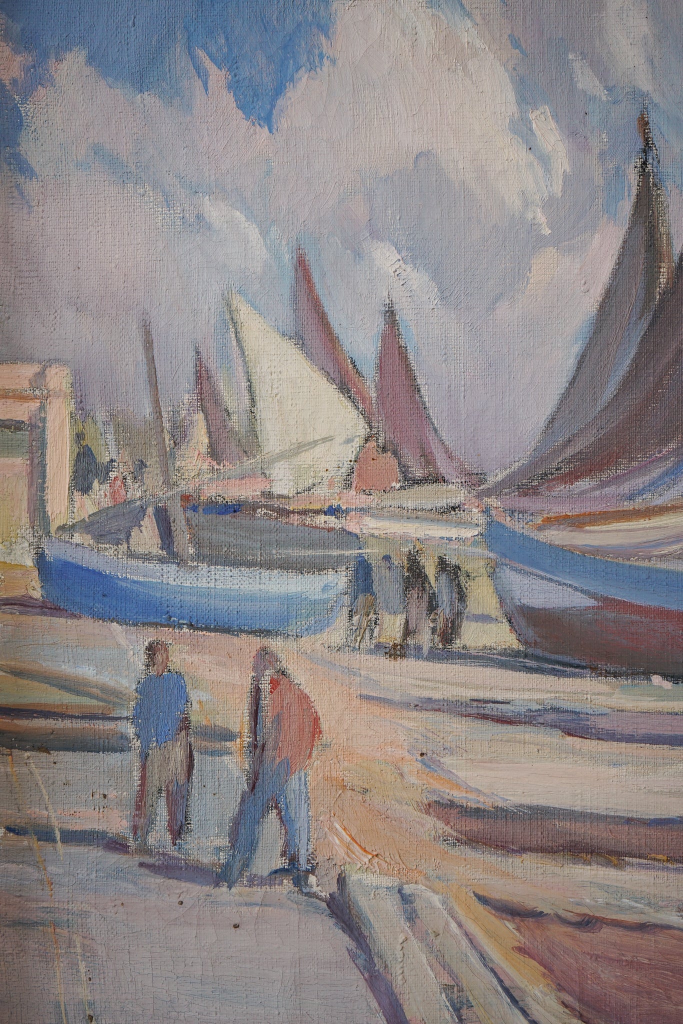 Oil on canvas - Fishing boats on the beach