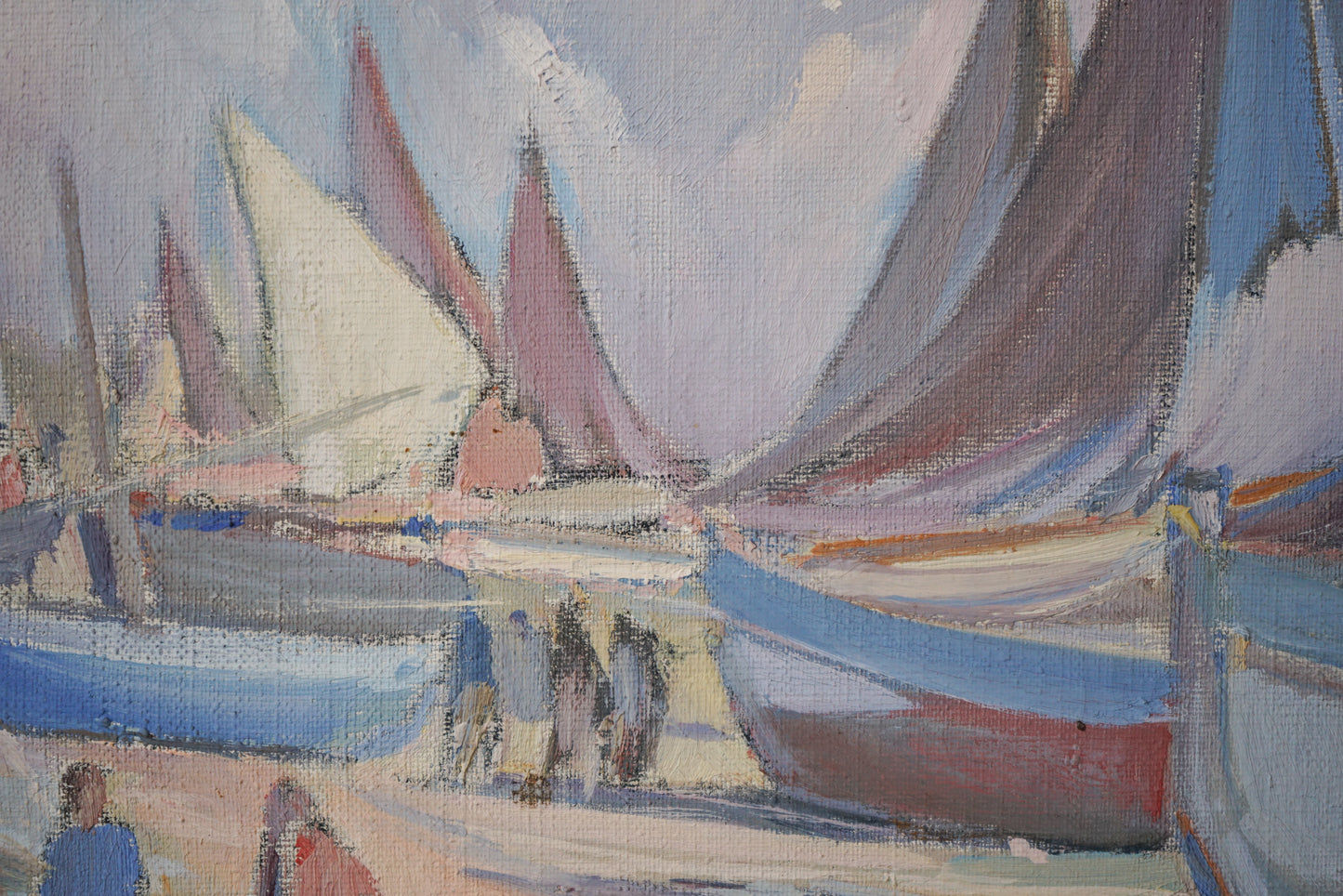 Oil on canvas - Fishing boats on the beach