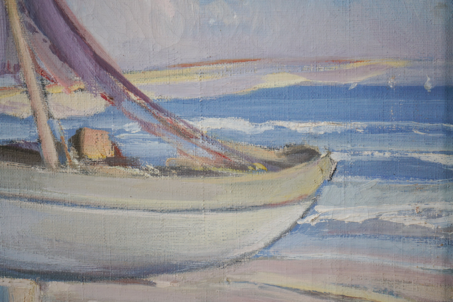 Oil on canvas - Fishing boats on the beach