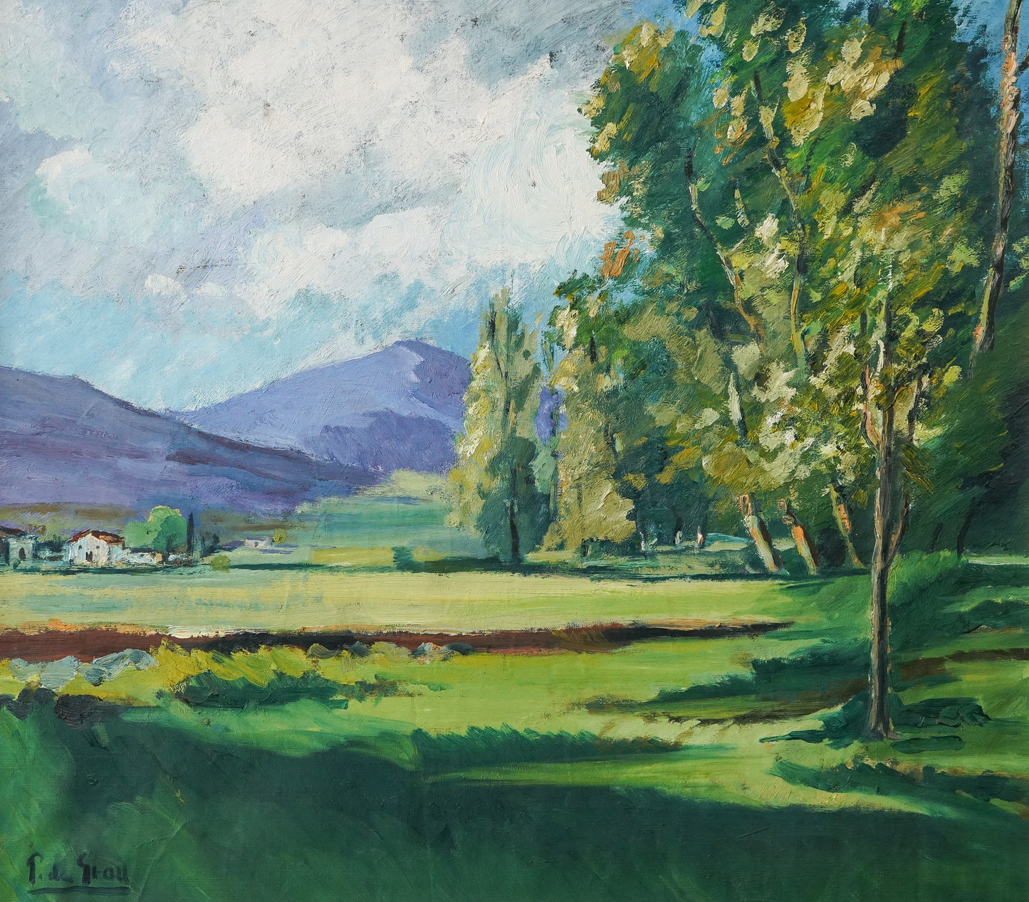 Frame signed summer landscape - Oil on Canvas